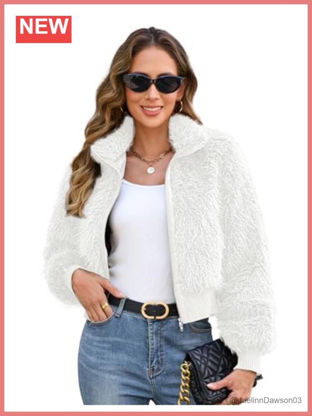 Faux Fur Cropped Zip Up Winter Jacket Fuzzy Long Sleeve Coat